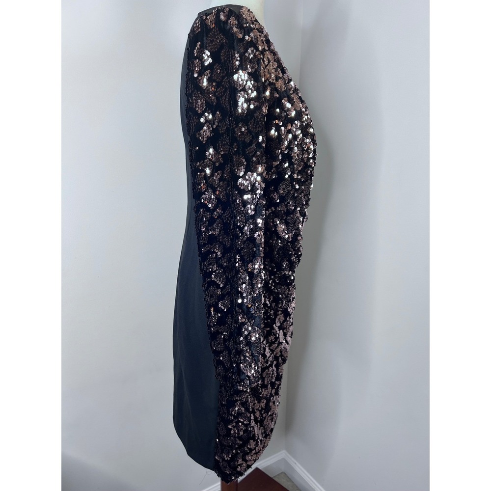 Julia Jordan Sequin Velvet Faux Wrap Dress Black Bronze Metallic Size 10 - Picture 4 of 10